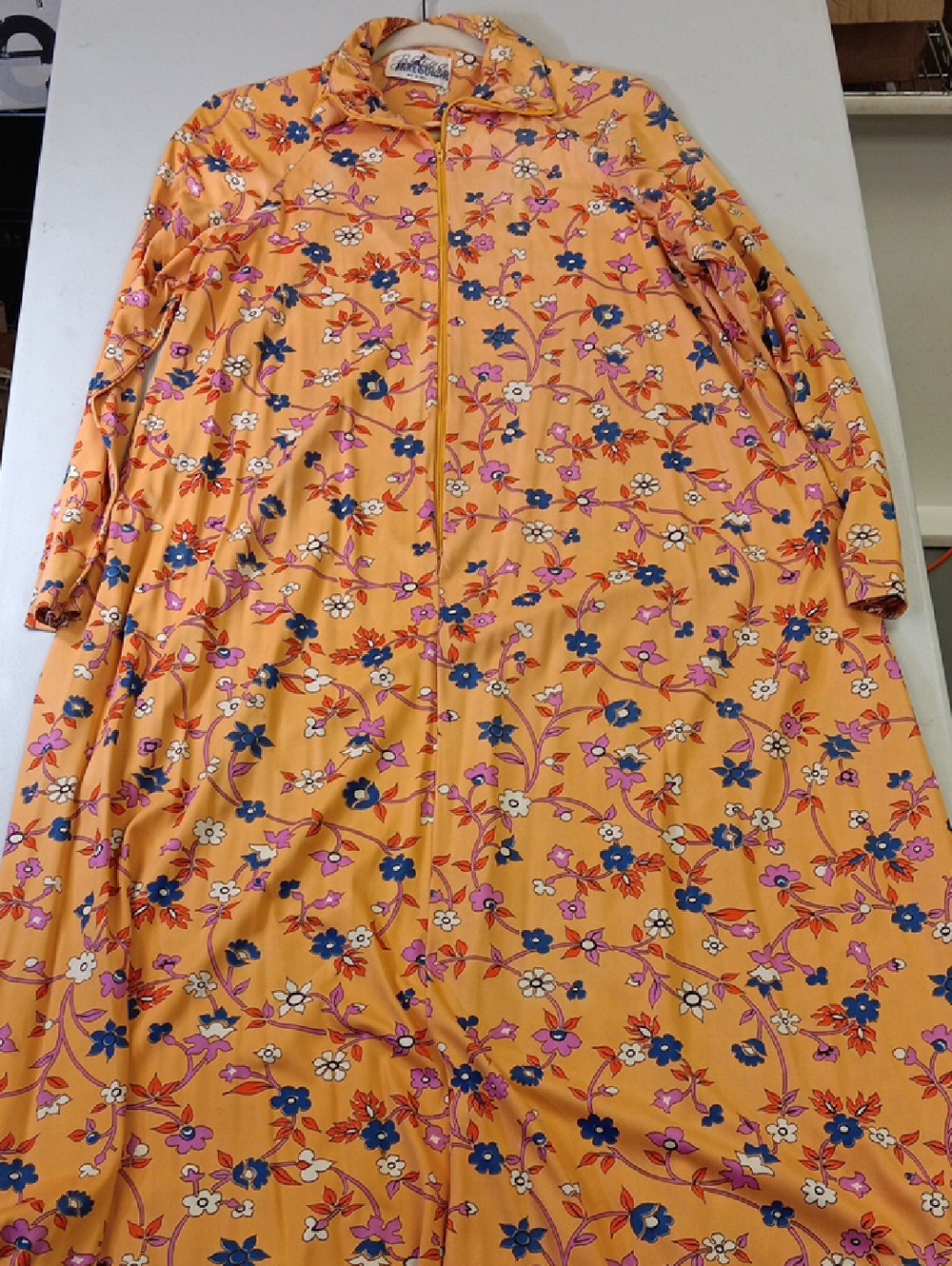 Vintage-Inspired Orange Floral Long Sleeve Dress